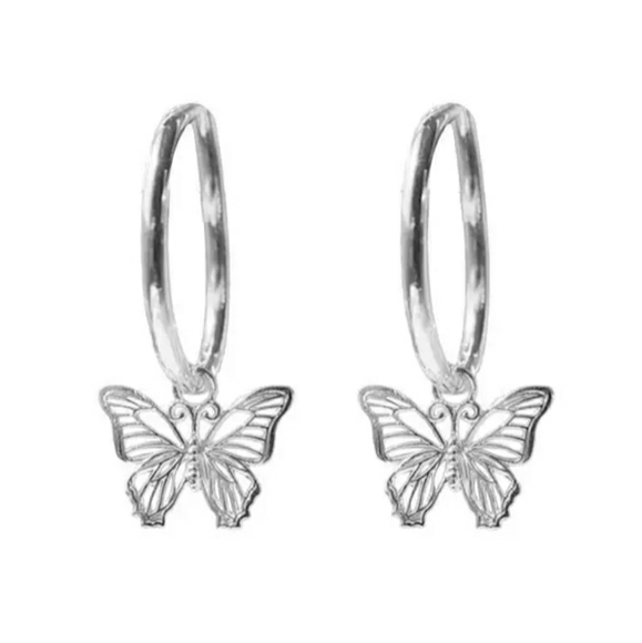 BUTTERFLY HOLLOW PENDANT EARRINGS - Picture 3 of 5